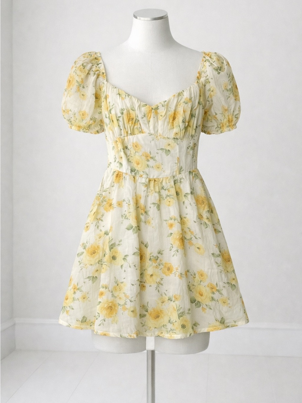 Blu Pepper Yellow Boho Milkmaid Romantic Summer Floral Midi Dress S